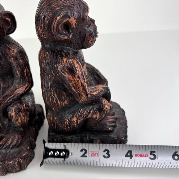 Monkey Bookends Heavy Resin Brushed Bronze Look 7" - Picture 10 of 10